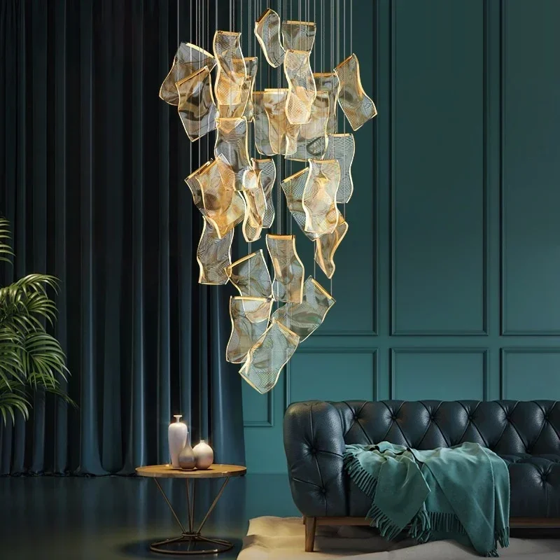 

Modern Acrylic Led Chandeliers Villa Stair Lobby Ceiling Pendant Lights Home decoration Living Room Hanging Lamp Lustre fixture
