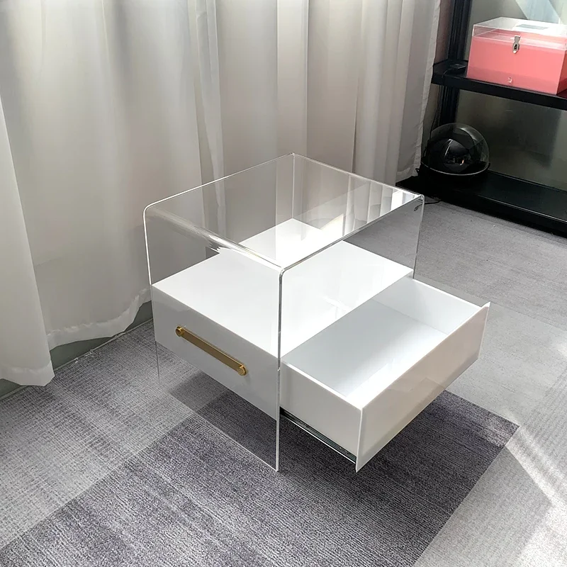 アクリルベッドサイドテーブル、シンプルでモダンなサイドテーブル、ベッドサイドシェルフ、家庭用寝室用のシンプルな透明コーヒーテーブルロッカー