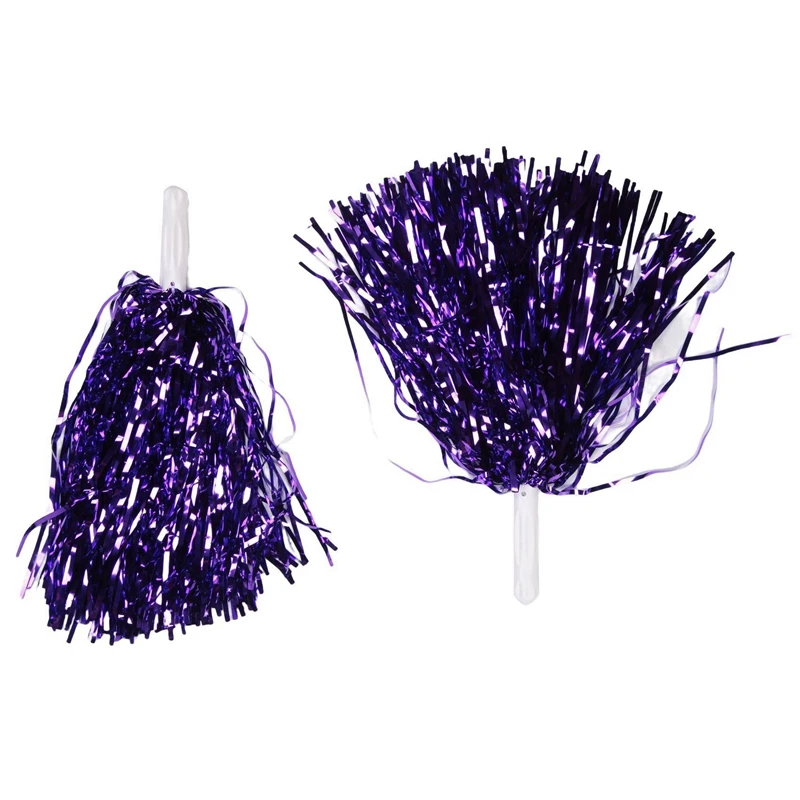 48Pcs Cheerleading Pom Poms Metallic Foil Cheer Pom Poms With Plastic Handle For Adults Kids Cheerleaders Party Purple