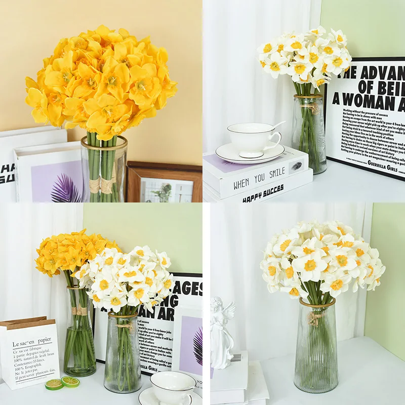 

White Yellow Daffodils Artificial Flower DIY Home Decoration Flower Arrangement Art Ornament Wedding Flower Daffodil Decoration