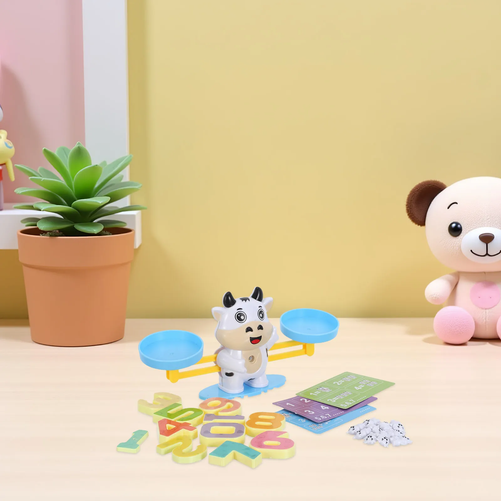 

1 Set Cow Balance Scale Math Learning Number Recognition Stem Arithmetic Game Preschool Montessori Counting Educational Tool For