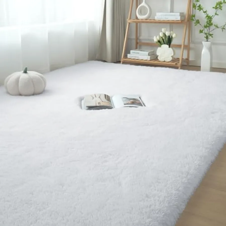 

White Fluffy Area Rug Bedroom: Shag Rugs for Bedroom White Area Rug 5x7 Plush Fuzzy Carpet for Living Room Soft and Cozy Indoor