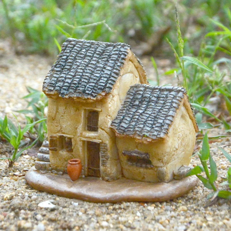 Small House Cottages Doll House Vintage Decoration Moss Terrarium Fairy Garden Ornament Landscape Decor