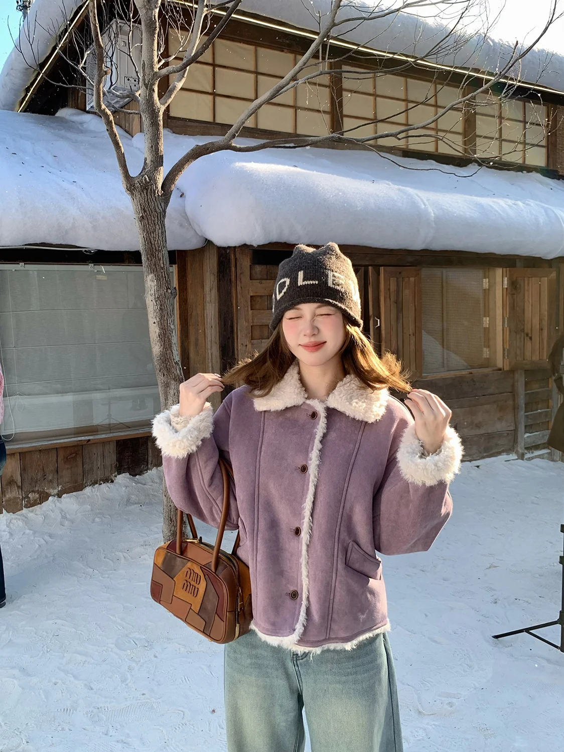 

Теплая женская шуба Xianl Limited Edition Purple Taro Winter Aosphere из натуральной кожи и меха Fem Верхняя одежда