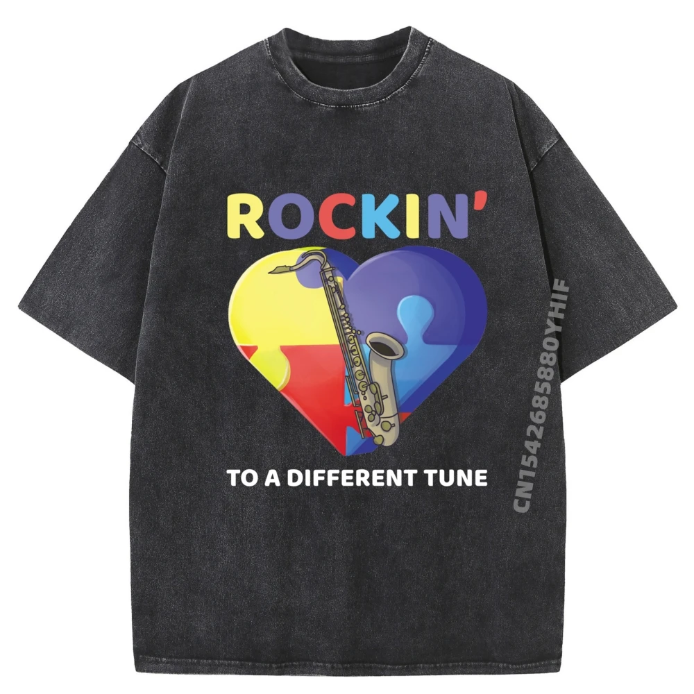 

Rockin To A Different Tune Men T-shirt Casual Hip Hop Printed Luxury Designer Tees T-Shirt Retro Washed For Men Christmas