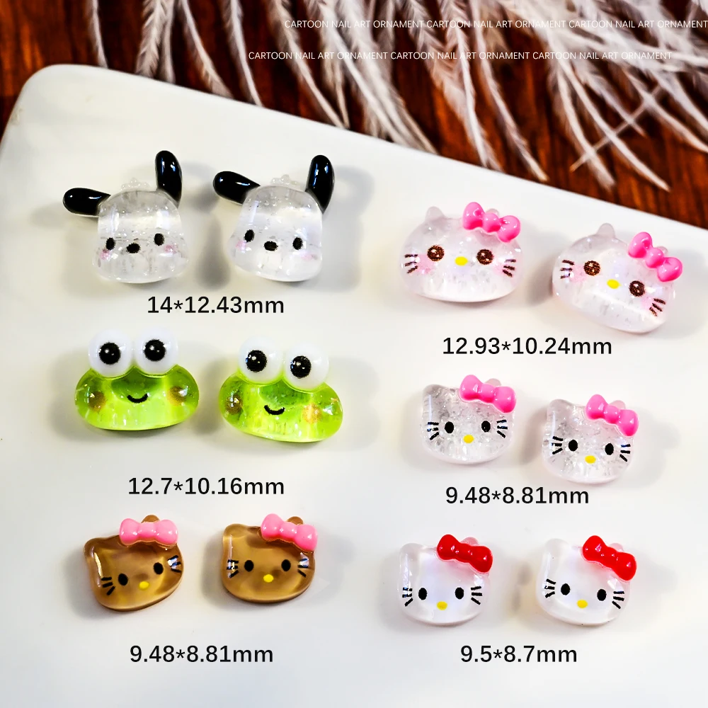 10Pcs Resin Clear Kawaii Brown Kittycat Nail Art Charms Sanrio Collection Nail Charms For DIY 3D Nail Art Decor Nail Accessories