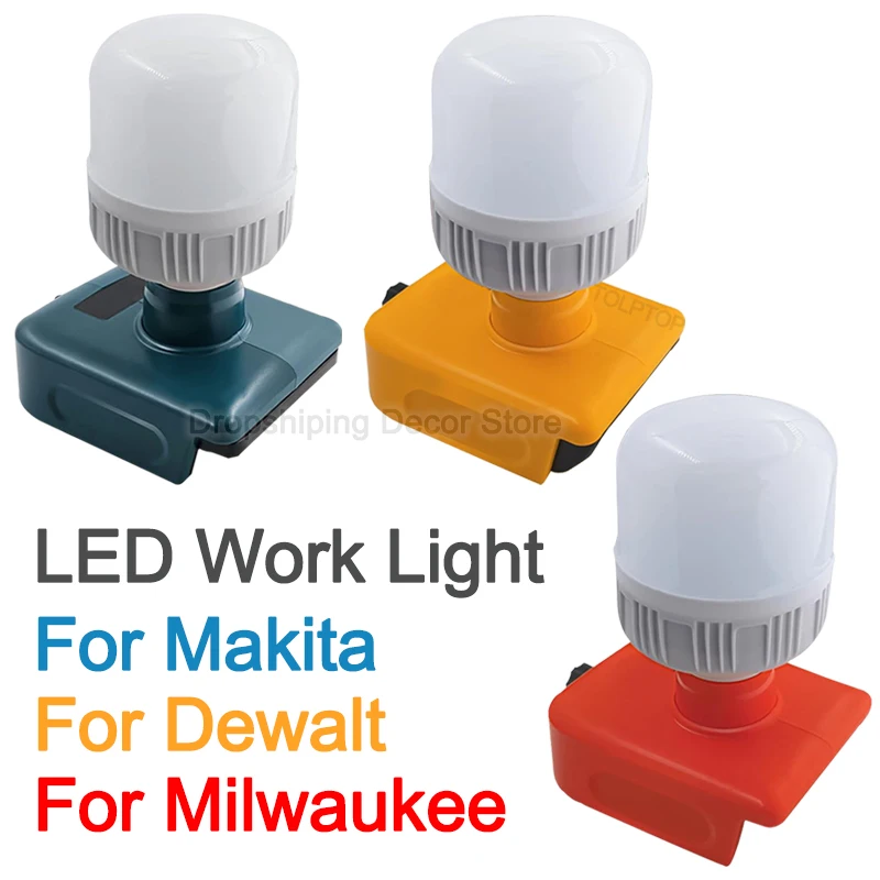 Li-ion Bateria Lâmpada, LED Trabalho Luz, Regulável, portátil Handheld Lanterna, Iluminação Camp, Fit para Makita, Dewalt, Milwaukee 18V, 20V