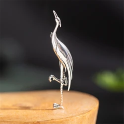 MeiBaPJ(New) 925 Sterling Original Design Red-Crowned Crane Needle Lapel Dress Brooch Men and Women Fine Charm Party Jewelry