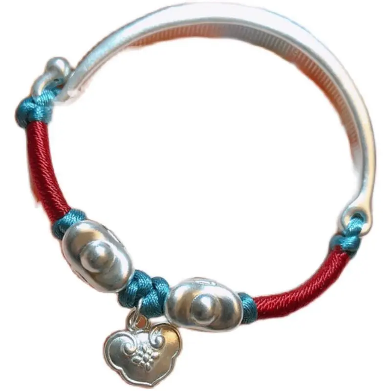 Original New Bracelet Hard Silver 999 Longevity Lock Ingot Half Bracelet Girlfriends This Animal Year Red Rope Ornament