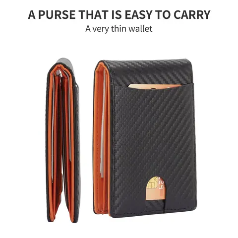 남성용 슬림 PU 가죽 머니 클립 지갑, 앞면 주머니, 이중 지갑, 미니멀리스트 휴대용 지갑, 신용 카드 보관