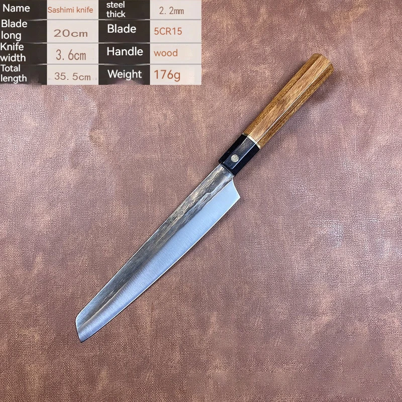 Nóż do sashimi z podwójnym ostrzem Tasak szefa kuchni Tynny Krojenie ryb Sushi Ręcznie robiony japoński nóż kuchenny Narzędzia kuchenne Drewniany uchwyt — zdjęcie 5