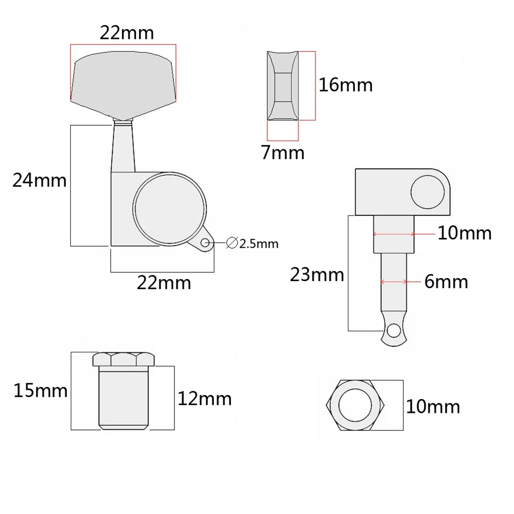 

6Pcs Electric Guitar Tuning Pegs Keys Left Right Hand 3l3r Strong Metal Body Endurance Ferrules Bushings Screws Included