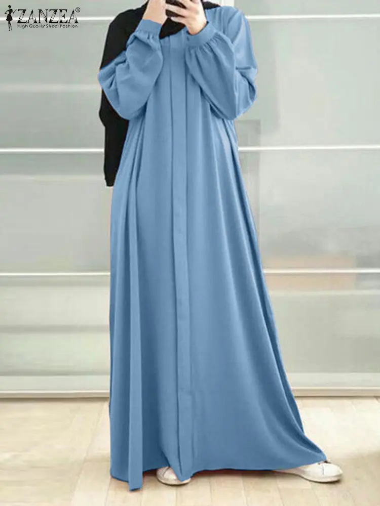 ZANZEA Women Muslim Long Dress Full Sleeve Maxi Dresses Dubai Abaya IsIamic Clothing Hijab Vestidos Robe Autumn Fashion Sundress