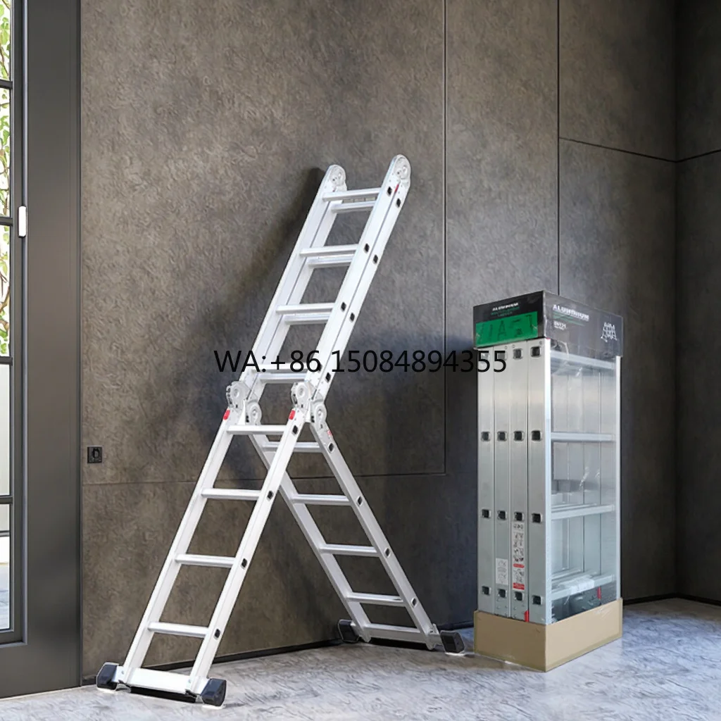Modern 150kg Capacity Aluminium Telescopic Ladder Herringbone Style 4x2 4x3 4x4 4x5 4x6 Strong Multi-Purpose Foldable Design