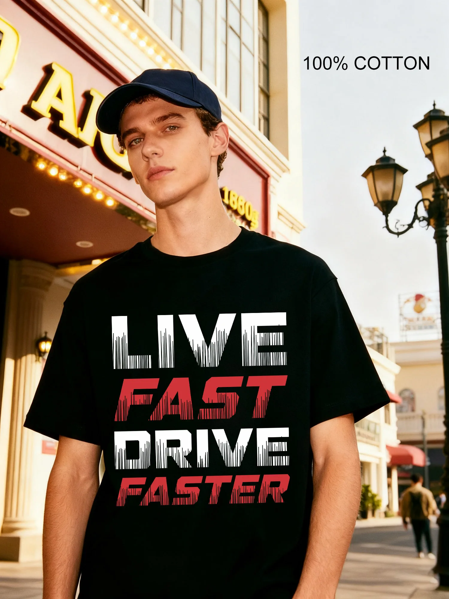 تي شيرت رجالي Live Fast Drive Faster بتصميم كاجوال برقبة دائرية تي شيرت 180 جرام شارع 100% قطن #1
