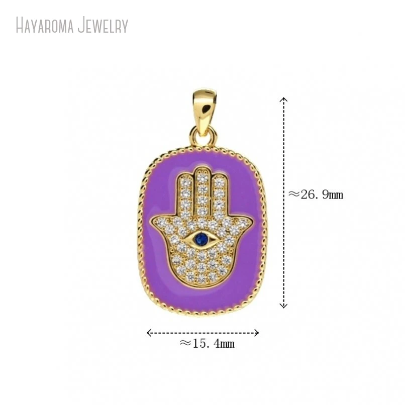 2Pcs Purple Islam Gold Color Wholesale Jewelry Copper Geometric Oblong Religious Evil Turkish Eye Enamel Pendant PM47628