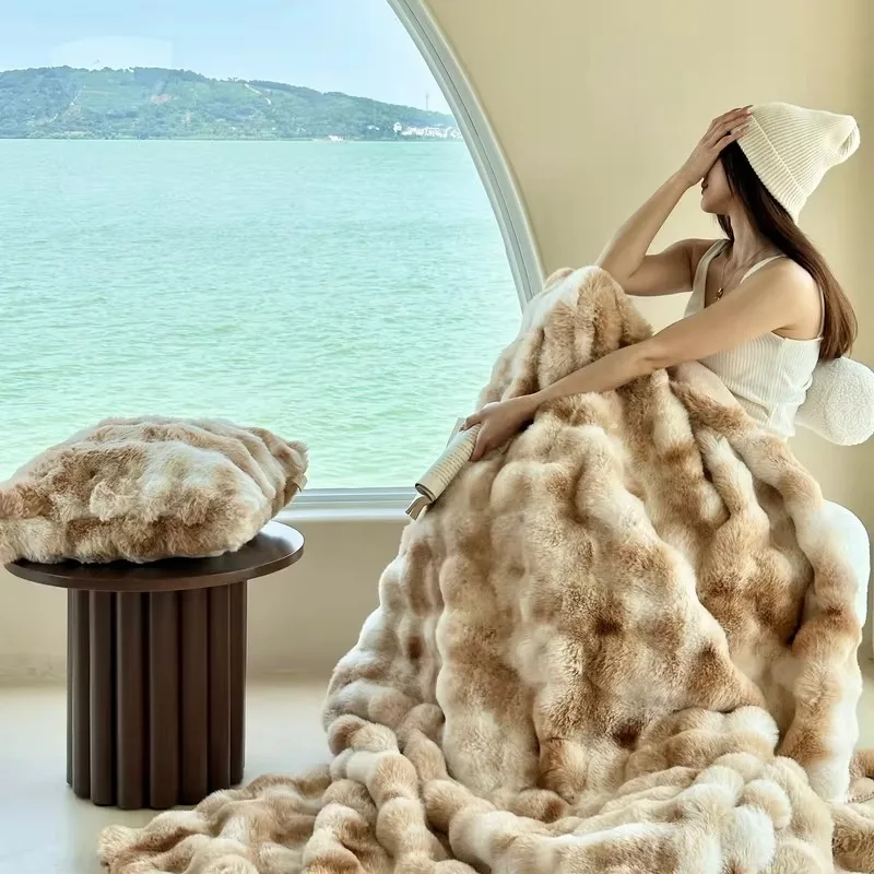 

Luxury Thickened Rabbit Fur Blanket for Winter Beds Coral Velvet Nap Office Sofa Cover Bedspread