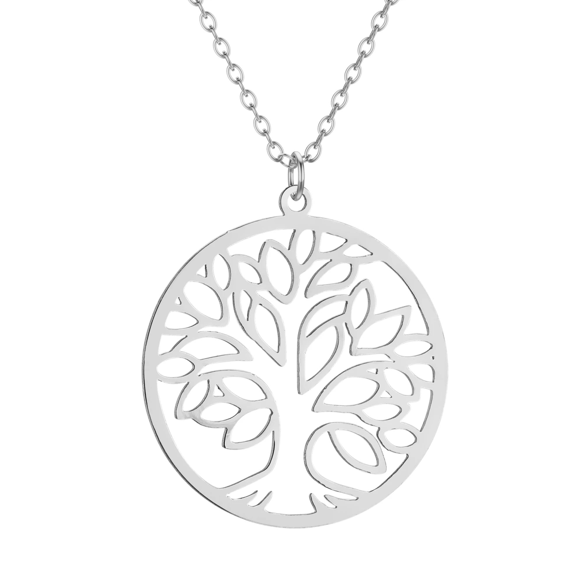 Laser carved exquisite and fashionable necklace Minimalist Jewelry Round Pendant Necklace tree of life birthday gift