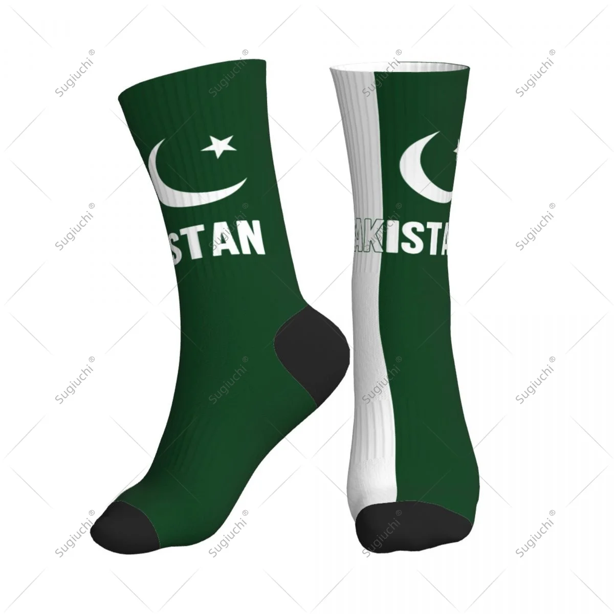 

3D Printed Pakistan Flag Polyester Mid-calf Socks For Men Women Kawaii Socks Street Skateboard Socks