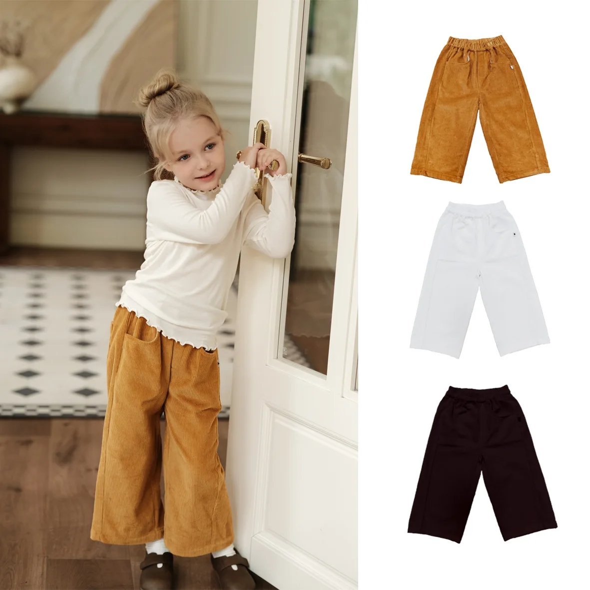 

2025 New Boys' and Girls' Loose Pants Autumn/Winter Solid Color Casual Pants 100 Cotton Soft Solid Color Children's Autumn Pants