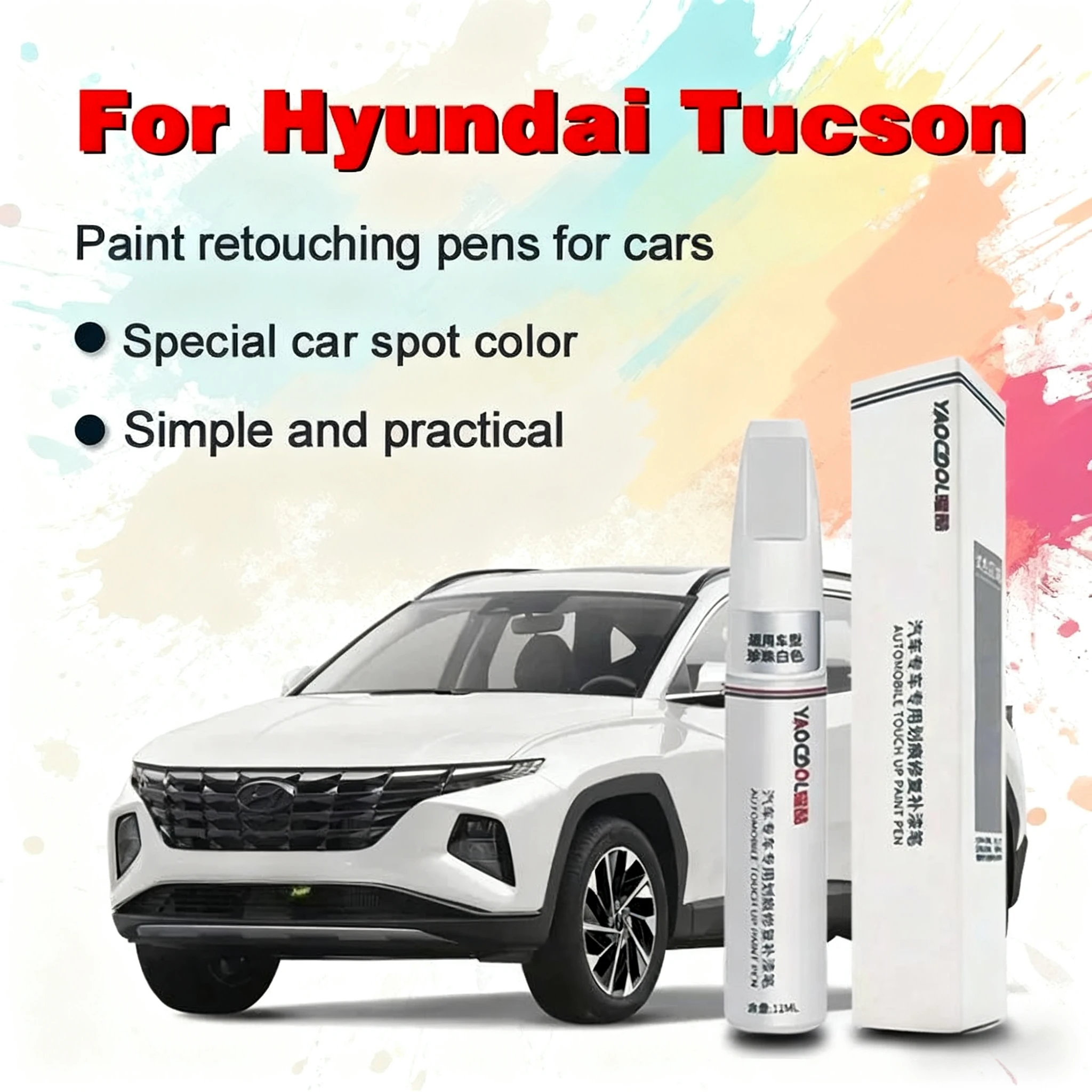 For Hyundai Tucson Car Paint Surface Repair Paint Pen To Increase Gloss Varnish Scratch Removal Repair Tool Fire Red Polar White