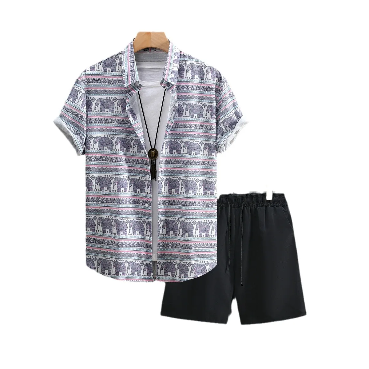 Men's Short-sleeved Shirt And Beach Shorts Set Flamingo Printed Stylish Men's Casual Shirt Summer Vacation Party Men's Clothing