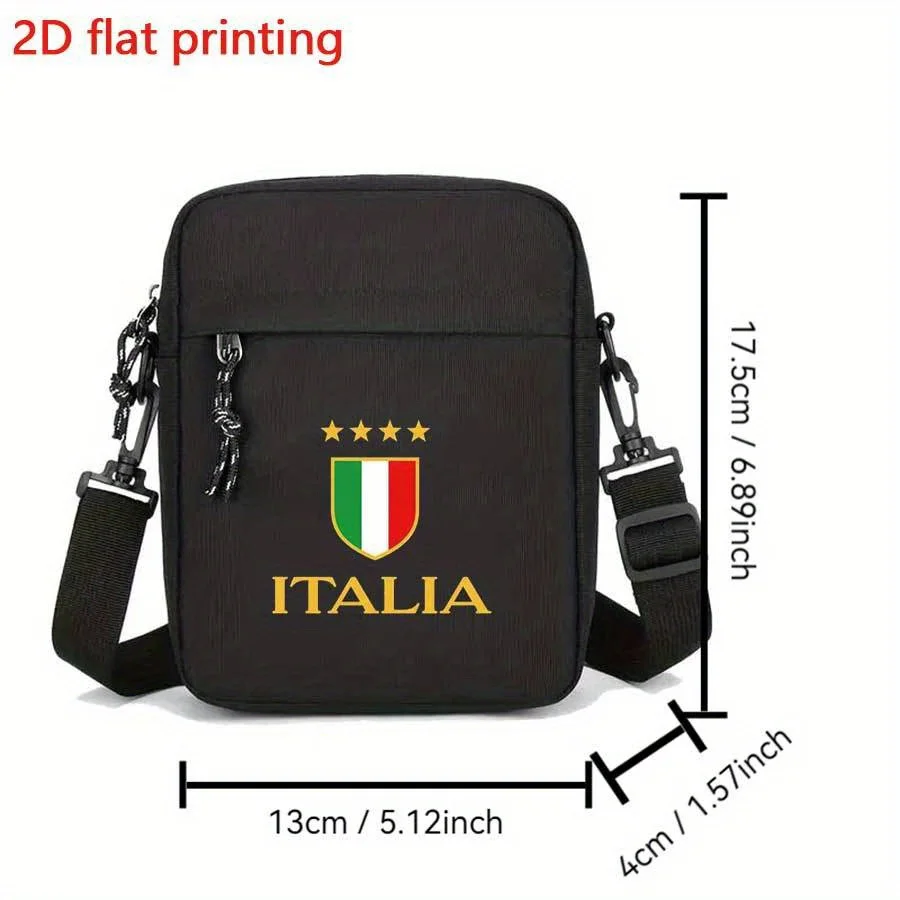 حقيبة كروس للرجال ذات طابع إيطالي - أسود وذهبي مع علم إيطالي ومعطف أذرع أجهزة ذهبية اللون - خفيفة الوزن ومتينة
