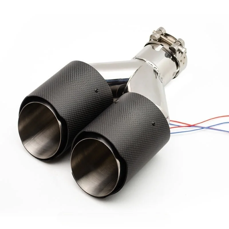 Twin Tips Carbon Fiber Exhaust Pipe Universal Car Stainless Steel Dual-outlet Tailpipe