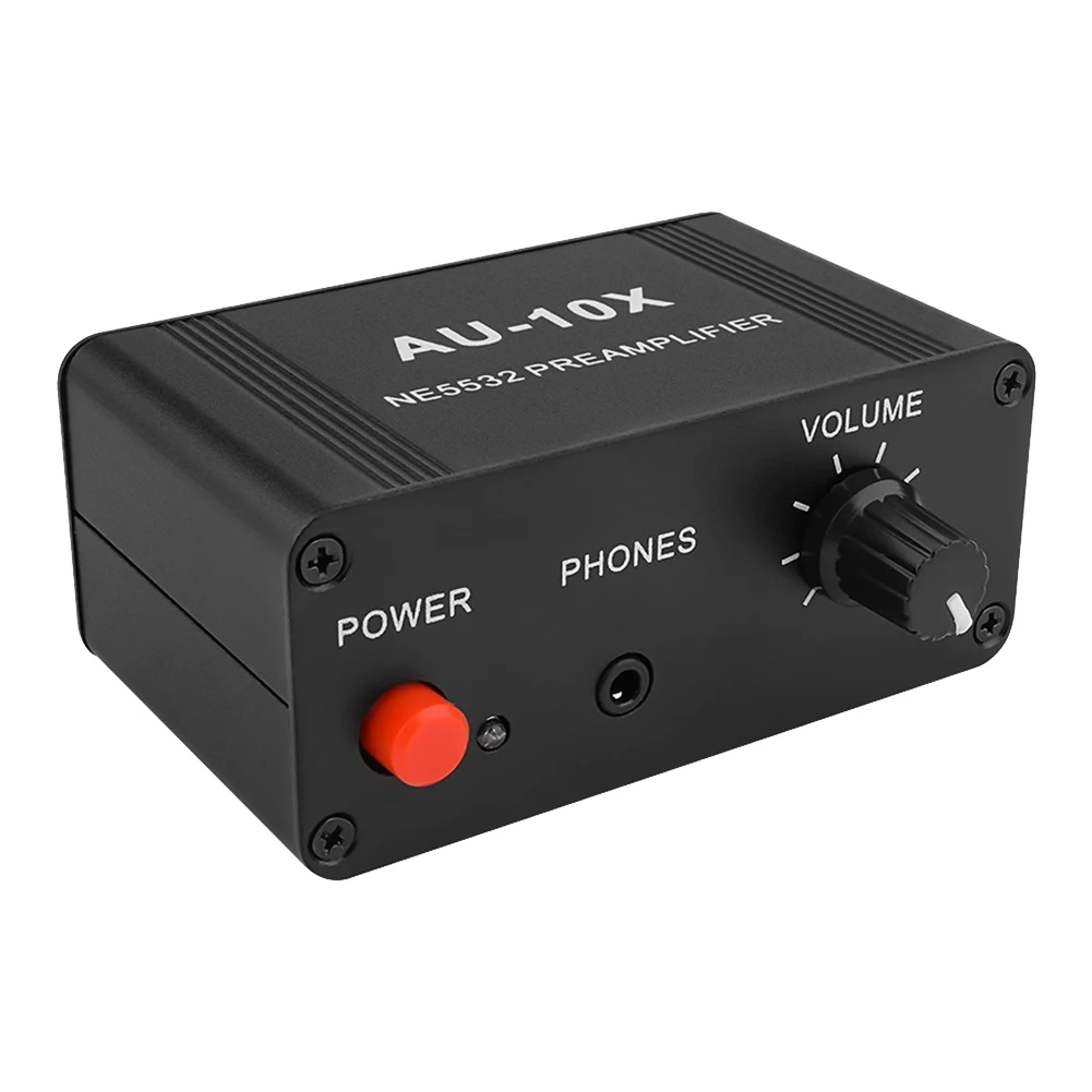 AU-10X NE5532 Audio Signal Preamplifier Headphone Pre AMP Board Gain 20Db RCA 3.5MM Volume Control Tone DC 12V