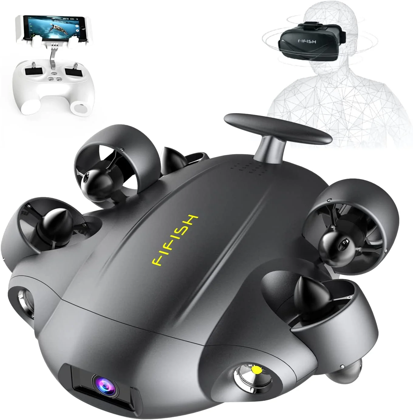 Fifish V6E Mini Rov Tàu Ngầm Lặn Dưới Nước Máy Bay Không Người Lái Với Camera 4K 14400MAH 6000 Lumen VR Dưới Nước Robot Cho cứu Hộ