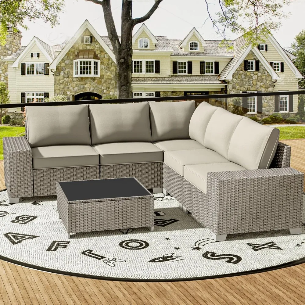 

Outdoor Patio sectional Furniture Set,with 4.3''Thicker Cushions, 6-Piece All Weather Rattan Patio Conversation Sets
