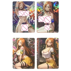 2pcs/set Sexy Anime Fully Nude Collection Card Bleach Inoue Orihime Naked Big Chested Beauty Card Refractive Color Flash 63*88mm