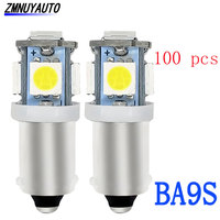 100PCS BA9S T11 T4W LED H6W Led Bulb 5SMD 5050 LED 1206 Car Wedge LED Light Bulb Auto License Plate Lamp white red yellow 12V