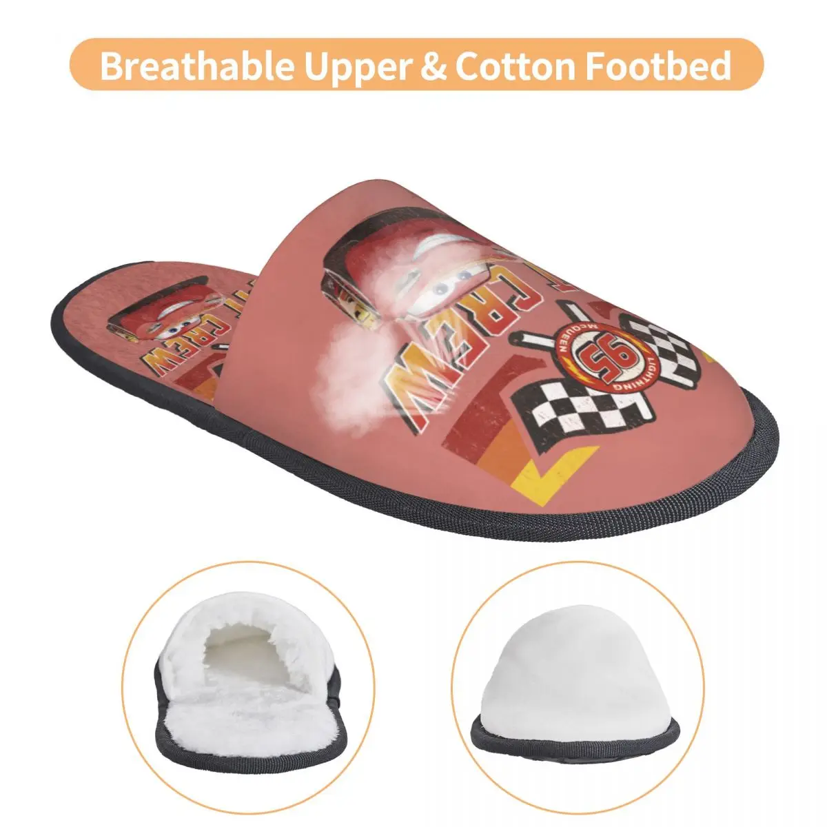 Custom Lightning McQueen Pit Crew House Slippers Women Cozy Memory Foam Slip On Spa Slipper Shoes