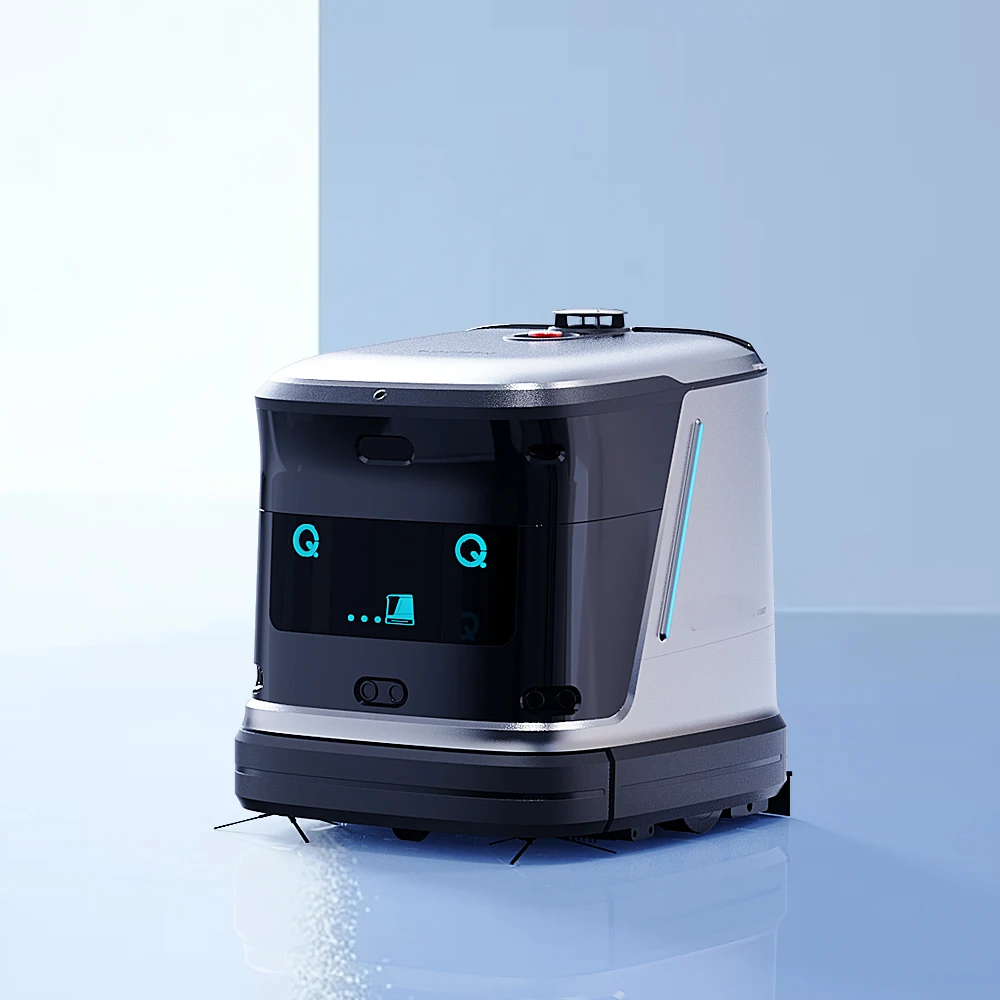Robot aspirapolvere commerciale per stazione ristorante caffè Tecnologia di rilevamento residui alimentari macchie di oggetti AI Lavaggio ad acqua