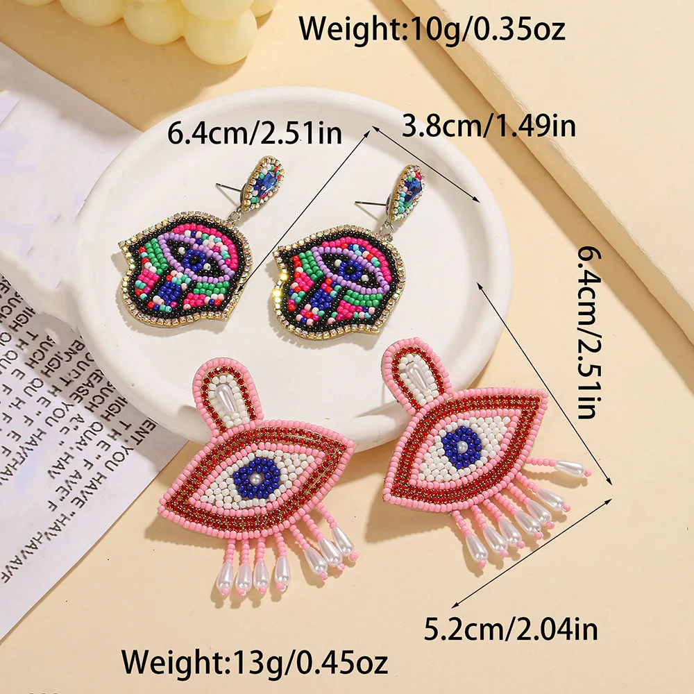 

Rice bead earrings Fabric Devil's Eye Palm Creativity Pattern Bohemia Hand weaving Alloy Female Fashion Simple Beaded earrings