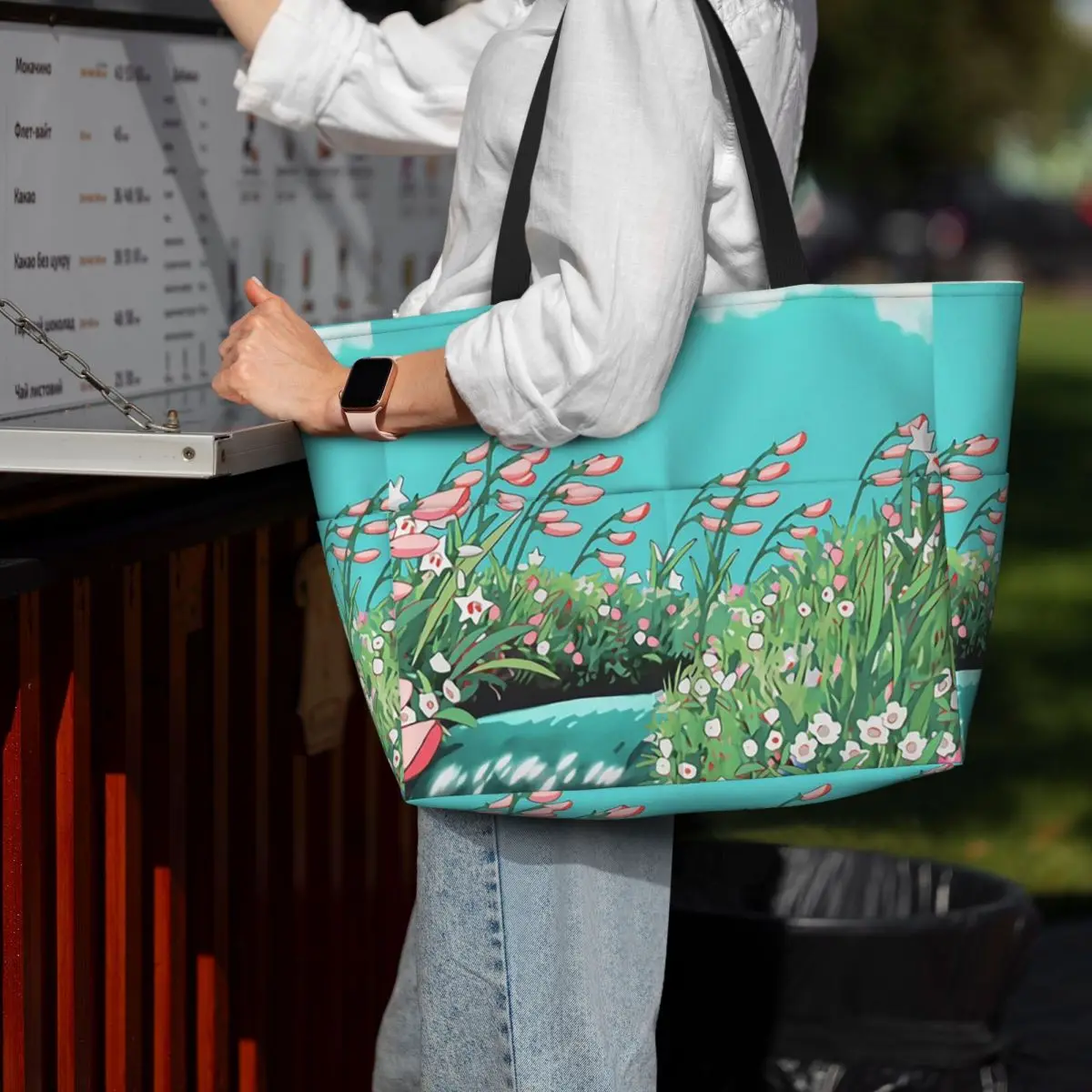 

Anime Flowers In The River Scenery Beach Tote Bag Sport Gym Yoga Duffle Large Tote Bag Women Travel Bag Fitness bag