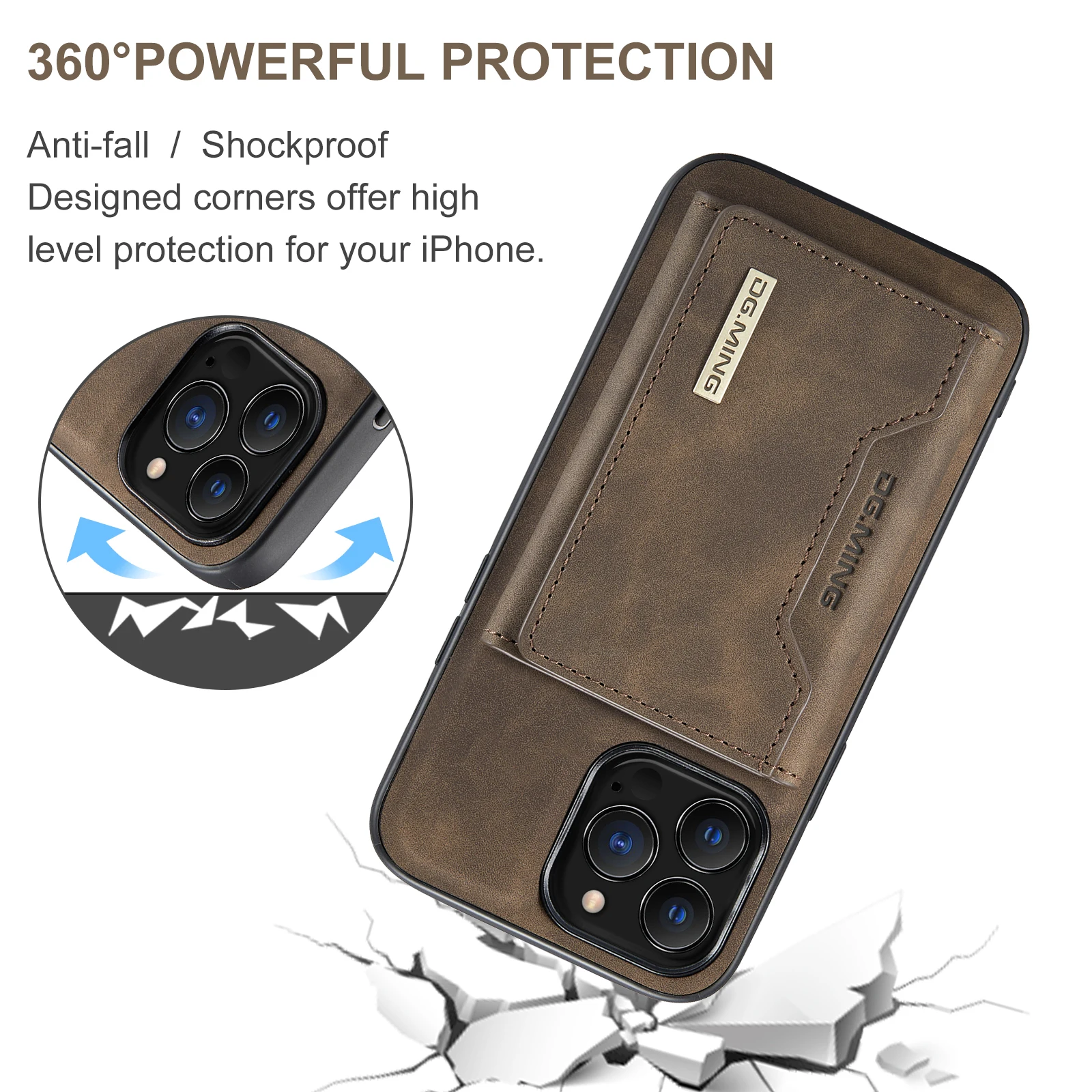 DG.MING-funda magnética de cuero PU para iPhone, carcasa desmontable para modelos 16, 15, 14, 13, 12, 11 Pro Max PLUS, XS MAX, SE2022