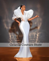 Special White Bead Aso Ebi Evening Dresses For Black Girl Mermaid Birthday Dress Women 2024 Special Occasion Gown Customized