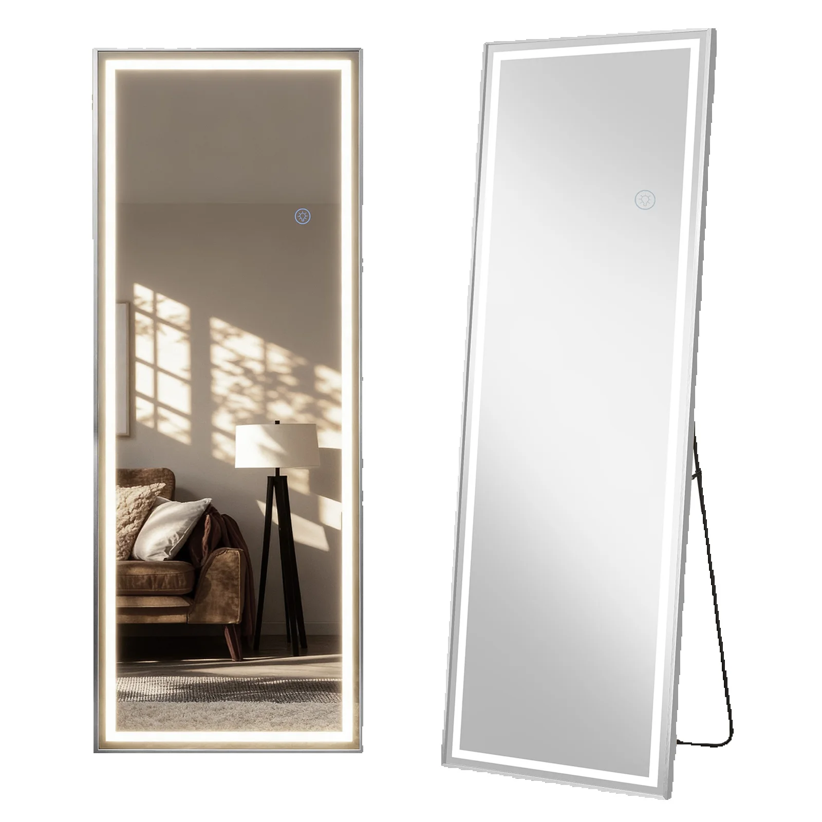 LED Spiegel Ganzkörperspiegel 160x50cm Dimmbar Touch Stehender Wandspiegel 3 Farbtemperaturen Bad Wohnzimmer Schlafzimmer Weiß