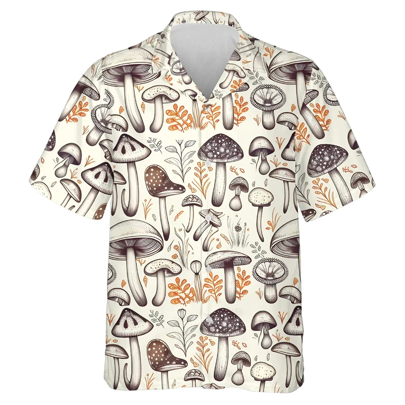 

Fashion Mushroom Clothing 3d Print Shirts Men Hawaiian Shirt Short Sleeve Casual Beach Shirts Single-Breasted Shirt Men's