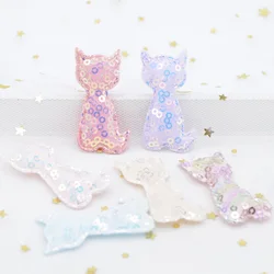 12Pcs 32*42mm Bling Paillette Kawaii Cat Appliques Padded for DIY Baby Hair Clips Band Decor Accessories Toy Clothes Patches