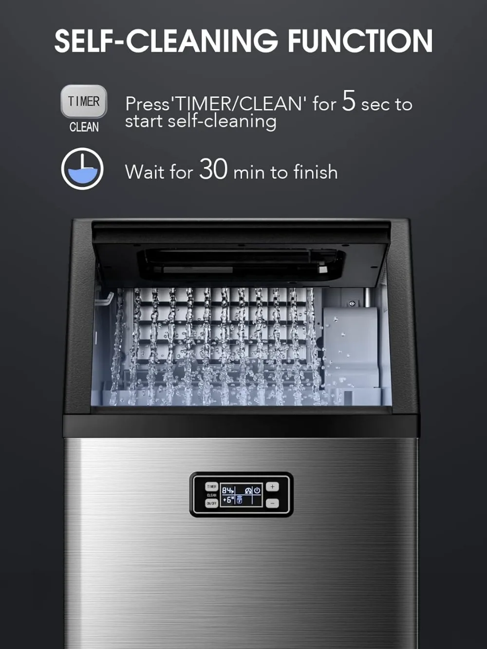 V2.0 Commercial Ice Maker 100 lbs 2-Way Add Water Under Counter Ice Maker Self Cleaning,Ice Machine with 24 Hour Timer