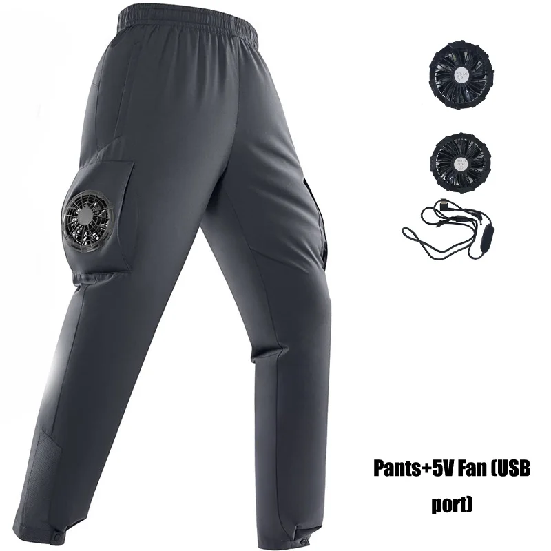 Summer Fan Pants Quick Dry Breathable Outdoor Sports Outdoor Camping Travel Fishing Air Conditioning Pant Fan and Power Bank