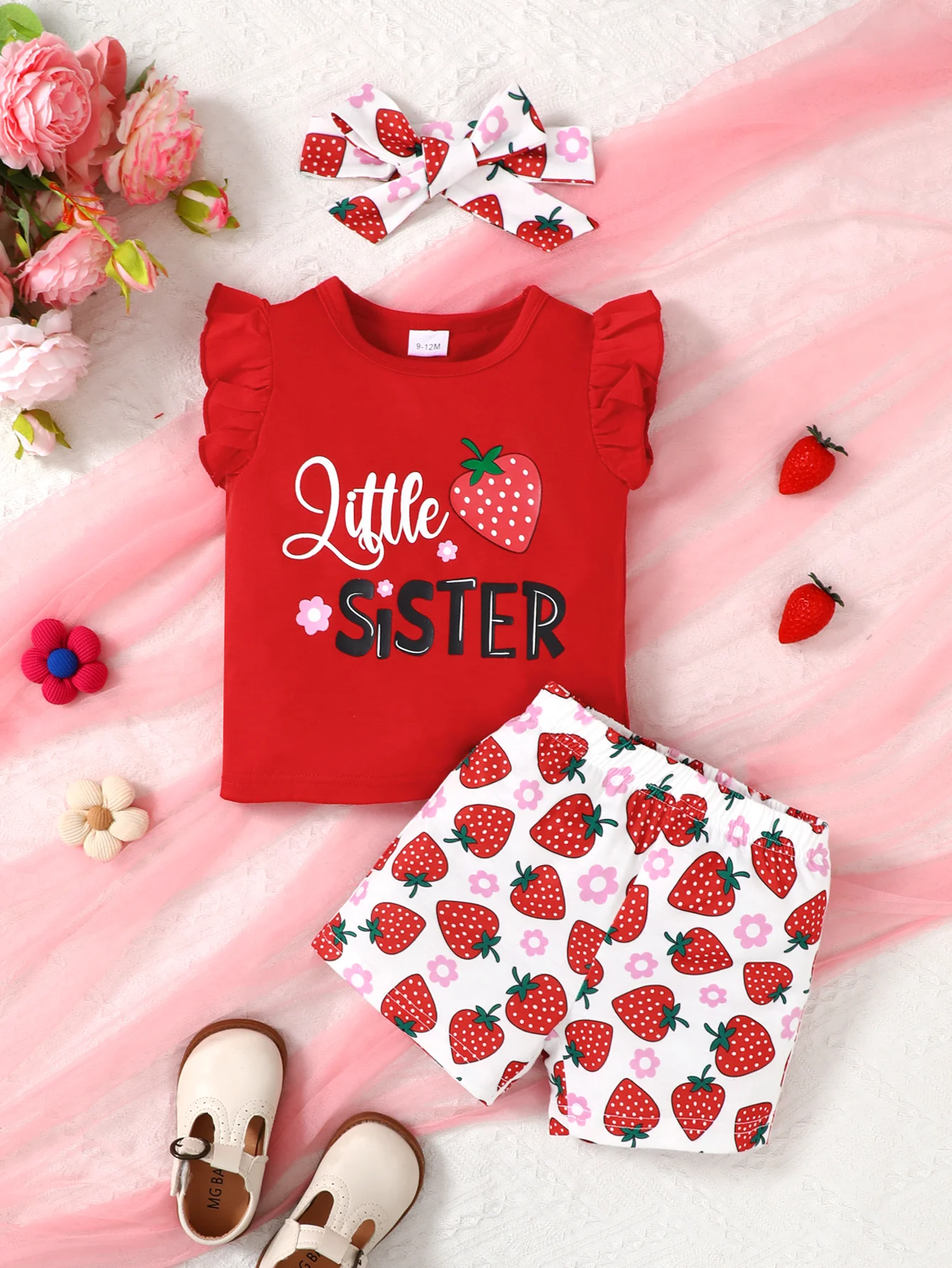 Fashion Summer Baby Girl 3PCS Outfit Set Letter Print Ruffle Sleeve T-Shirt + Shorts + Headband for 0-3Y Toddler Casual Clothes