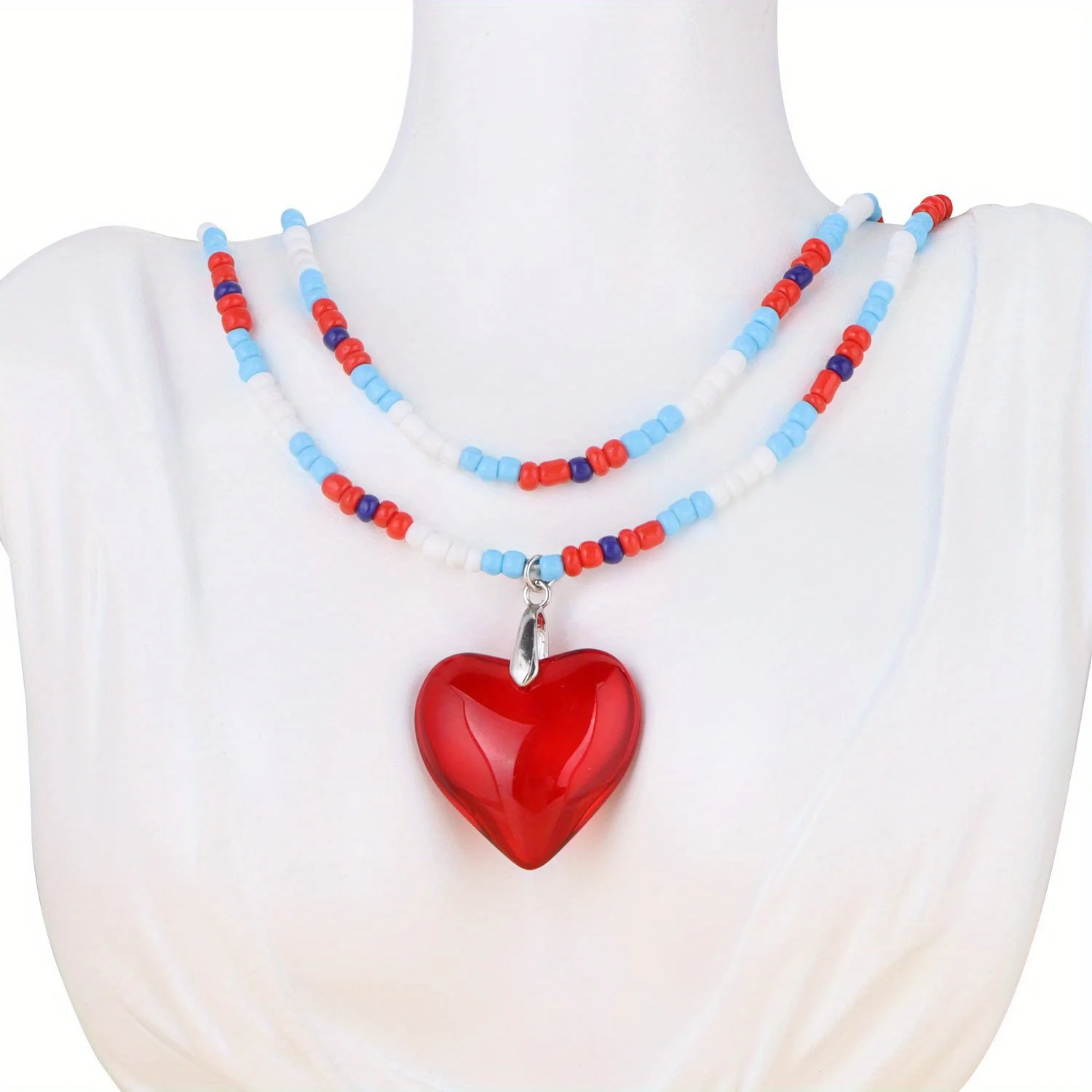 

Bohemian Colorful Beads Heart Necklace Double Layers Necklace