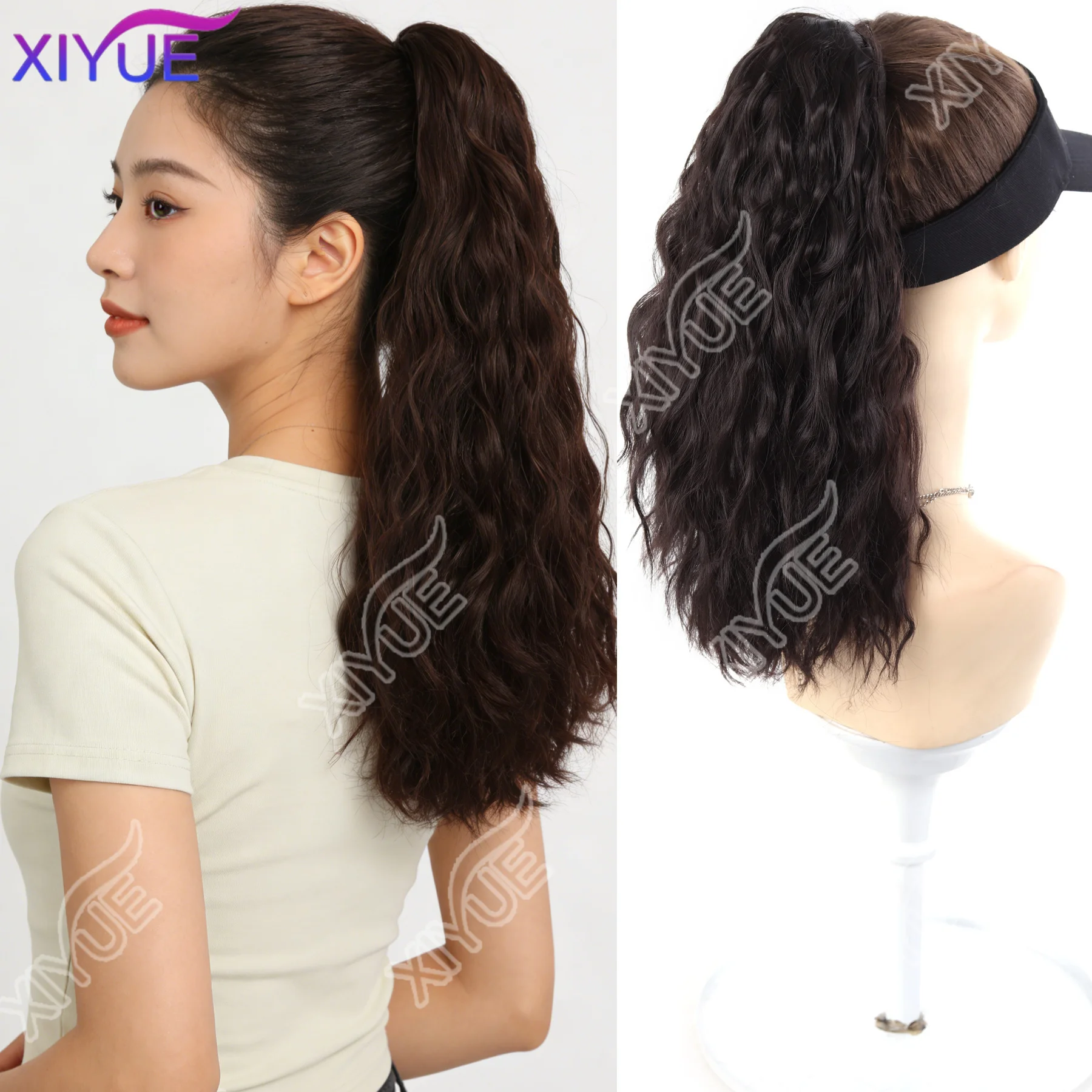 

XIYUE Synthetic Extension for Women Synthetic Short Body Wave Ponytail Extensions Black Drawstring Ponytail Clip in Hairpiece