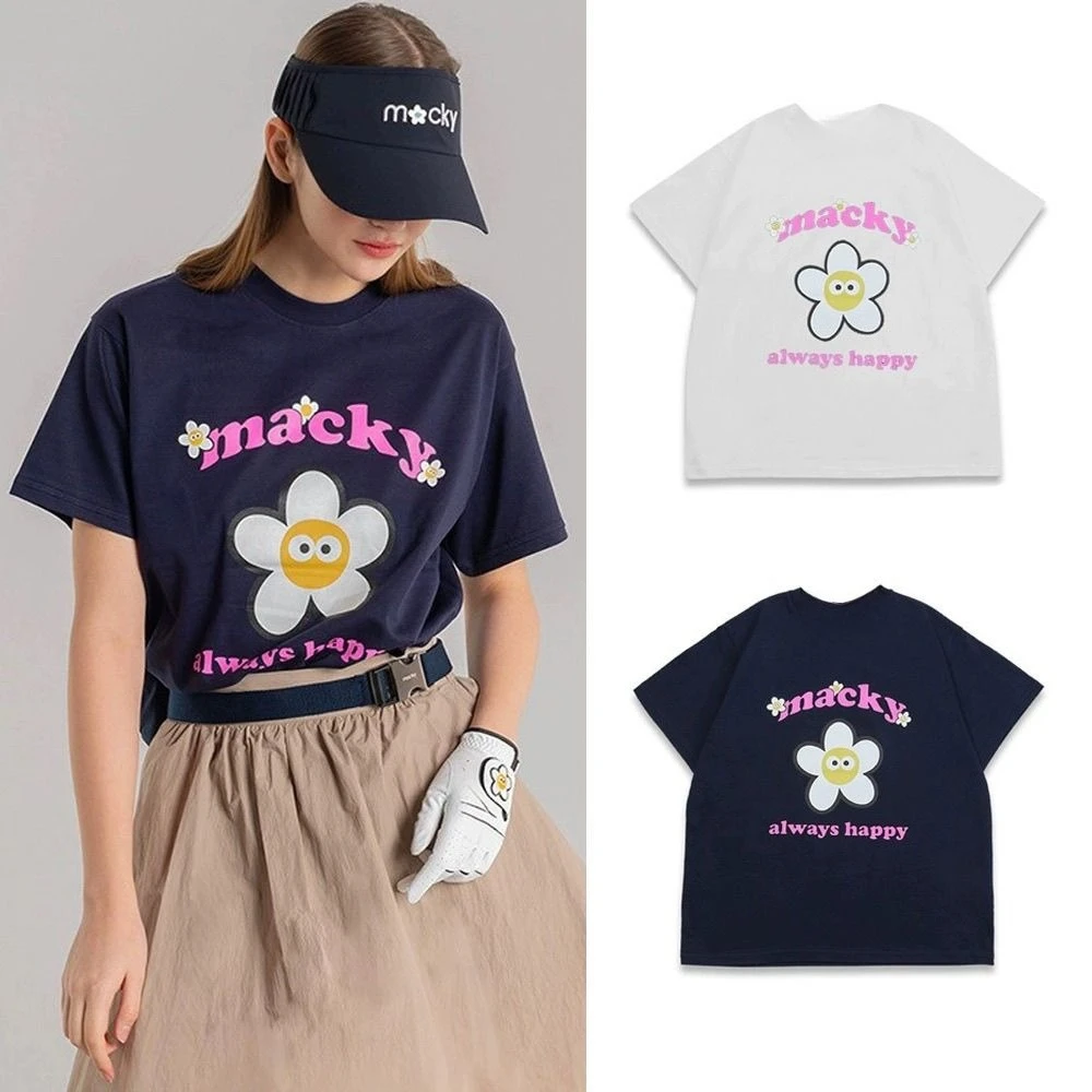 

MACKY GOLF Golf Clothing Short-sleeved Women's Sporty Casual Cute Round-neck Pure Cotton Printed Top in Large Size