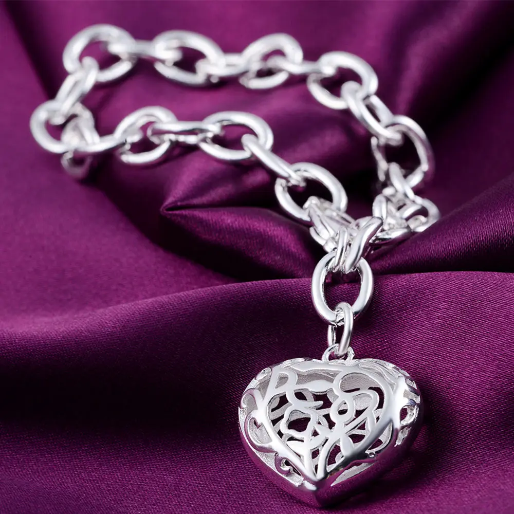 Pretty romantic  hollow heart 925 sterling silver Bracelet for woman fashion noble jewelry Wedding party gifts temperament