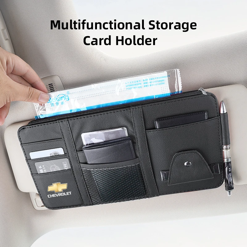 PU Leather Car Sun Visor Ticket Card Storage Bag Accessories For Chevrolet Cruze Sonic Silverado Trax Camaro Captiva Equinox SS